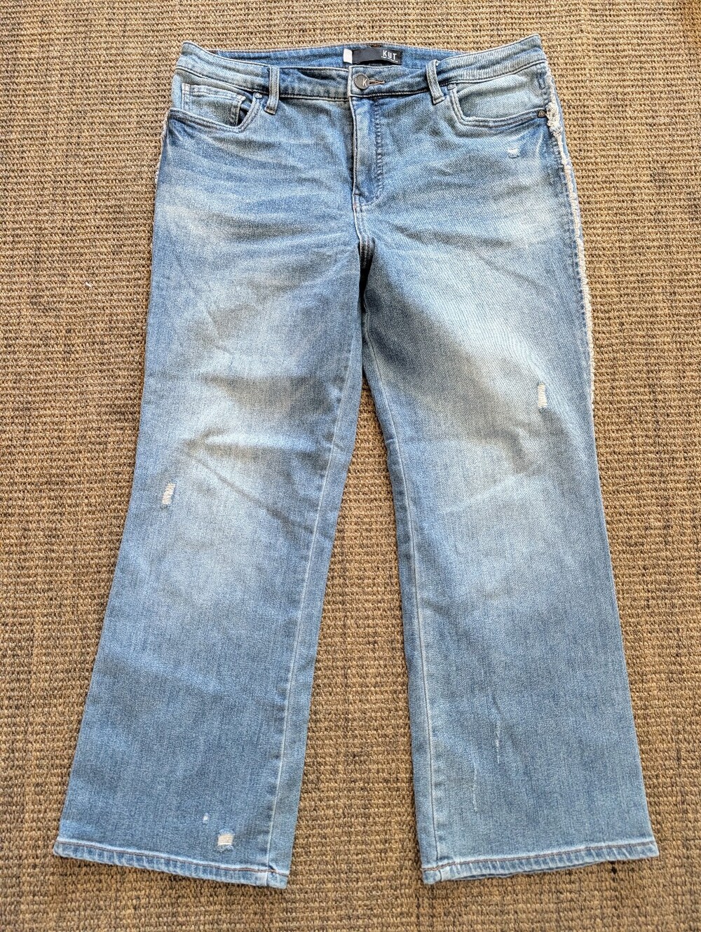 KUT from the Kloth Kelsey Fab Ab Ankle Flare Jeans Distressed